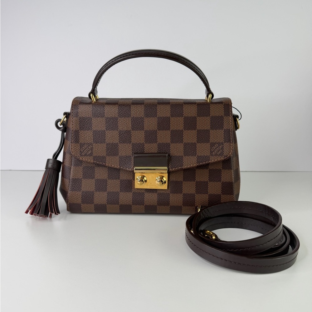 Authentic Louis Vuitton Damier Ebene Checker Brown Croisette Crossbody Bag & COA